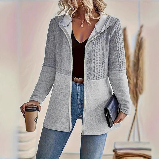 Trendy jakke med hette, lange ermer og glidelås for kvinner