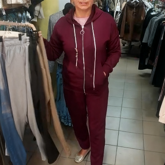 Damemote Jakke med hette og glidelås og joggebukse
