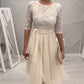 Elegant midi-kjole med blonderhals og mesh