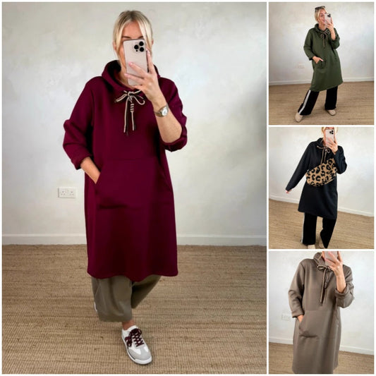 Oversized lang hettegenser med lommer for kvinner
