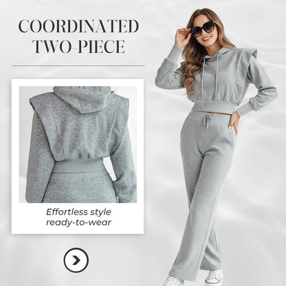 ⏳Begrenset tid 50 % rabatt⏰Ribbestrikket langermet crop top og bukser med vide ben (2-delers sett)