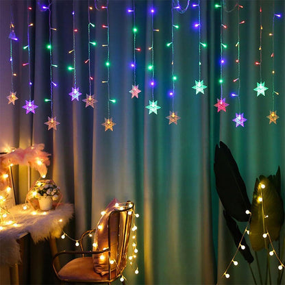 📢📢50 % RABATT!!⏰⏰Snøfnugg-gardin LED-lyskjede