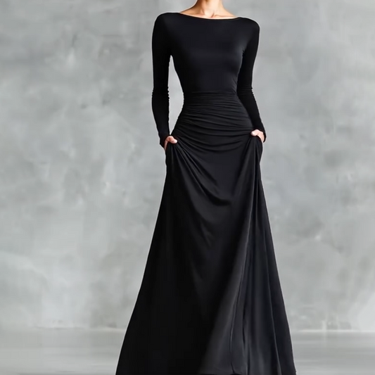 Damemote båthals langermet kjole