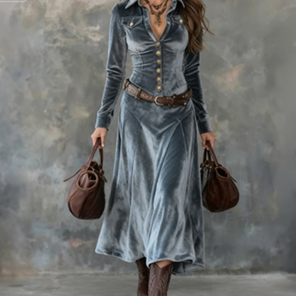 Langermet maxi-kjole i fløyel for kvinner