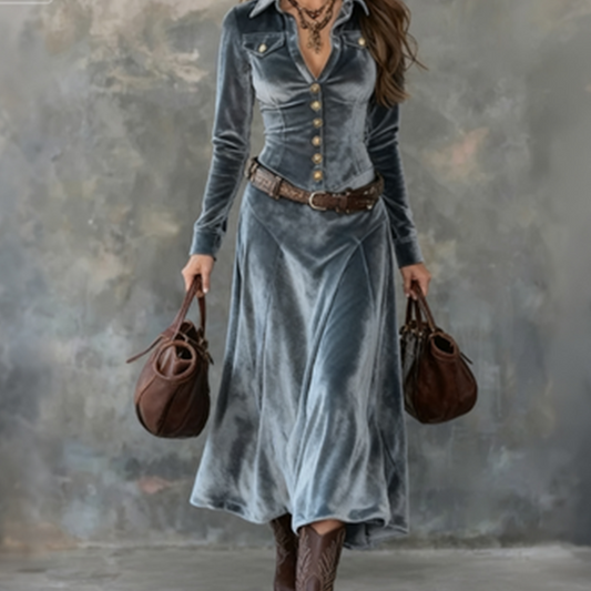 Langermet maxi-kjole i fløyel for kvinner