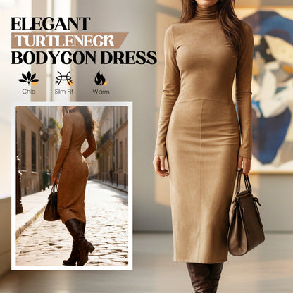🎁40 % RABATT🎄|Elegant turtleneck-kjole med lange ermer og kroppsnær passform