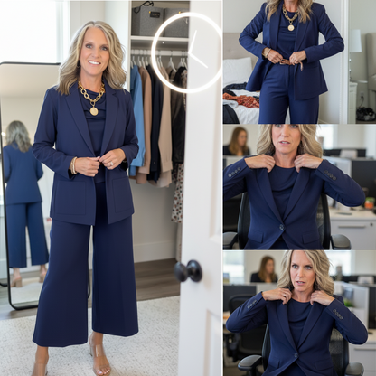 🔥Nyheter Begrenset tilbud – 3-delers damedrakt med vidbukse og topp