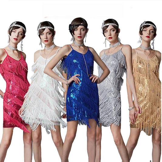 Kvinners stroppekjole med lapper og dusker, elegant temperament, kveldskjole