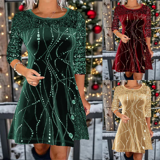 👗 Elegant paljettkjole med A-linjeform – Fantastisk glitter og perfekt passform, ideell for fester og gallaer ✨