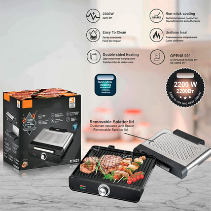 ⏳Begrenset tilbud: 50 % rabatt⏰2200 W røykfri innendørsgrill med non-stick-plate🥩