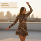 Mini-kjole med leopardmønster og rynk for kvinner
