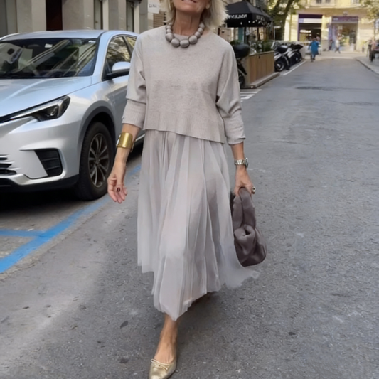 Langermet topp og ermeløs kjole til kvinner, 2-delt sett