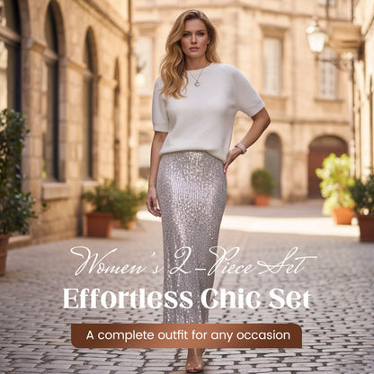 2-delers sett med strikket topp og paljettskjørt for kvinner