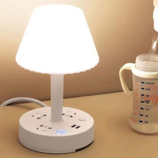 Bordlampe med USB-port og stikkontakt