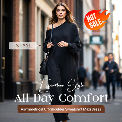 Asymmetrisk off-shoulder sweatshirt maxi-kjole