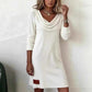 Langermet strikkekjole med krage for kvinner