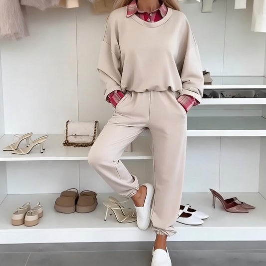 Plaid Patchwork Sweatshirt & Pants Set