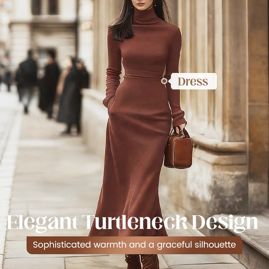 Elegant turtleneck slim-fit strikkekjole
