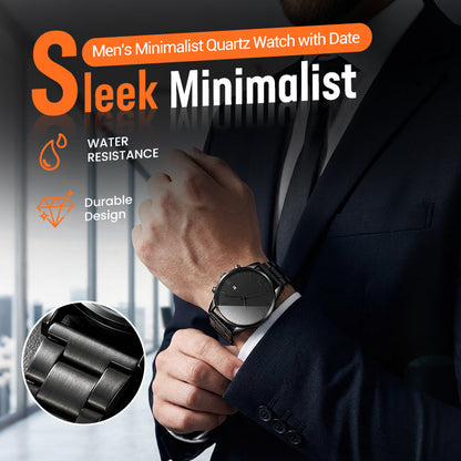🎉💰 50 % rabatt ⚡ Minimalistisk kvartsur for menn med datovisning – Helt svart rustfritt stål, romertall på urskiven og urmakeriets presisjon! ⌚🖤