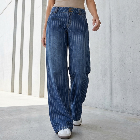 Lavt sittende Y2K-stripete jeans for kvinner