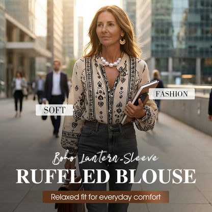 Boho-bluse med lanternesleeve og volanger for kvinner