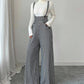 📢📢50 % RABATT!! ⏰ Høyt liv bukser med seler i hundetannmønster – bred passform, vintage eleganse og lang silhuett 🎀👖