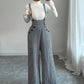 📢📢50 % RABATT!! ⏰ Høyt liv bukser med seler i hundetannmønster – bred passform, vintage eleganse og lang silhuett 🎀👖