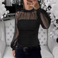 Top i gjennomsiktig mesh med faux perler og lanternesleeve