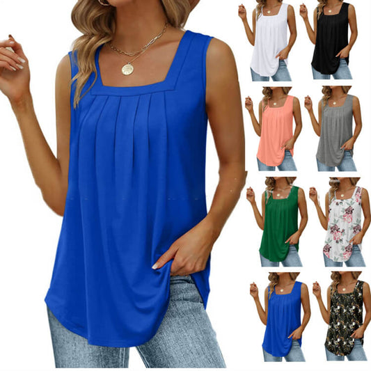 🏖️SOMMER-SPESIALTILBUD 60 % RABATT!!👕Ermeløs T-skjorte med firkantet hals til damer✨Myk og elastisk basis-camisole som passer til alt – perfekt til hverdagsbruk, pendling og ferie🇬🇧
