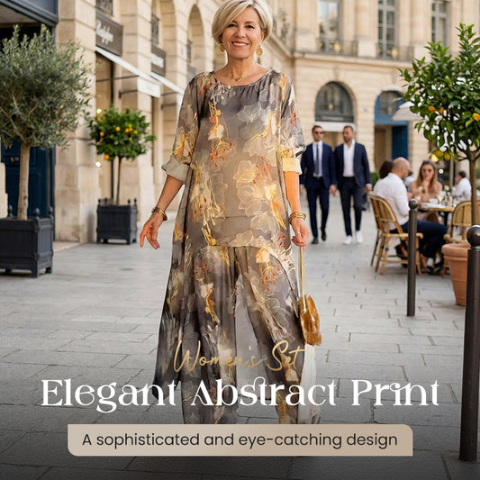 Asymmetrisk tunika og buksesett med blomstertrykk for kvinner