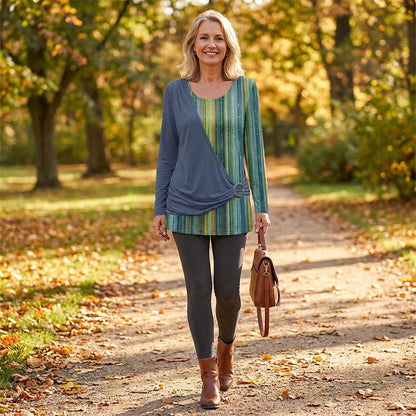 Langermet stripete patchwork-T-skjorte