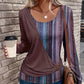 Langermet stripete patchwork-T-skjorte