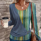 Langermet stripete patchwork-T-skjorte