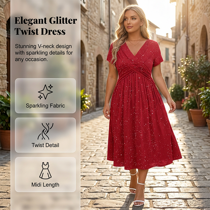 💗Elegant kjole med V-hals og vridd front for damer💗✨La din sjarm skinne gjennom