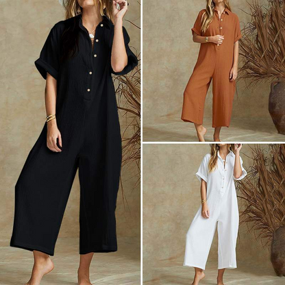 Jumpsuit for kvinner med korte ermer og vide ben