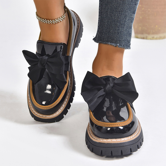 💖SISTE DAGS KAMPANJE – 50 % RABATT 💖Elegante loafers med sløyfe og tykk hæl for damer