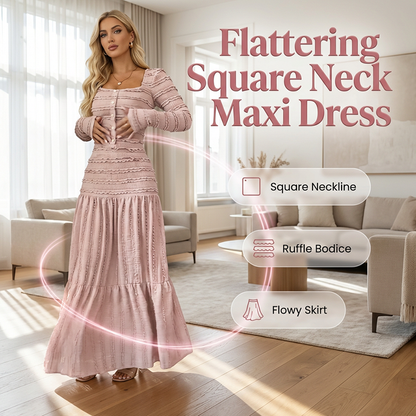 💎 50 % RABATT PÅ DEN BLOMSTREDE MAXIKJOLEN! 💎 Firkantet utringning, smocket overdel og volangkant for en uanstrengt, elegant stil ✨