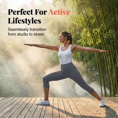 Elastiske yoga-capribukser med mageinnsats for kvinner