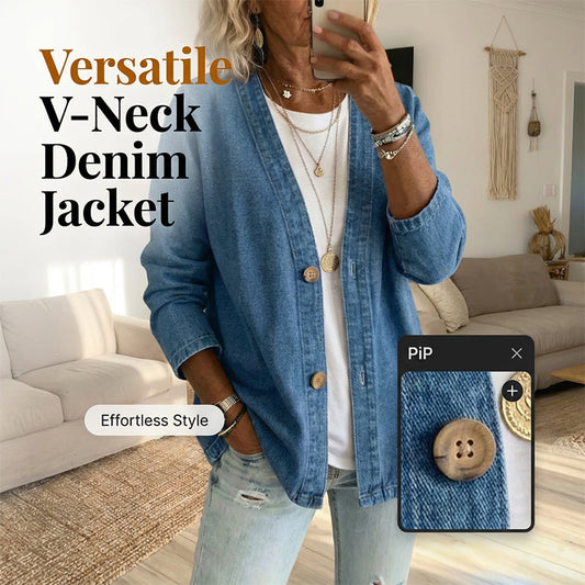 🧥Nyhet – 40 % rabatt!🍊Klassisk denimjakke med knapper foran til damer