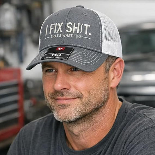 🧢 2026 NYHET 😎 Mesh bak traktorkapsel med "I Fix Shit" broderi – pustende utendørs solhatt ☀️🧢
