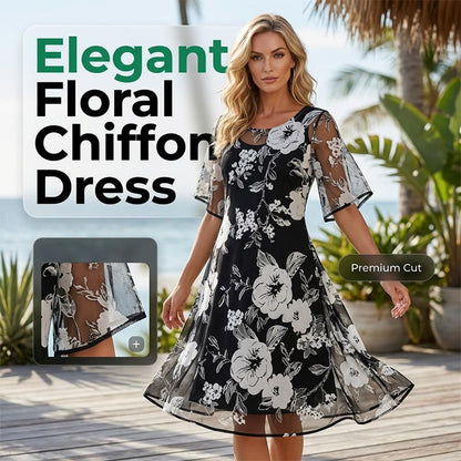 Elegant chiffongkjole med blomstermønster for damer