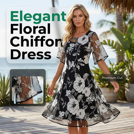 Elegant chiffongkjole med blomstermønster for damer
