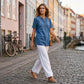 😍Nyhet – 40 % rabatt💙Pustevennlig, uformell topp i denimlook for damer