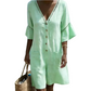 Sommerjumpsuit for damer med V-hals og klokkeformede ermer