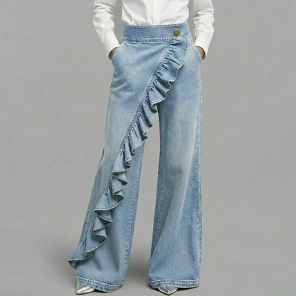 👖Asymmetriske denimbukser med volanger og vide ben for damer – Stilige, pustende og et unikt blikkfang 💥