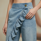 👖Asymmetriske denimbukser med volanger og vide ben for damer – Stilige, pustende og et unikt blikkfang 💥
