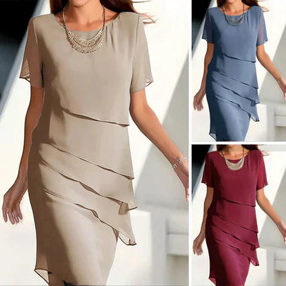 💕2026 – Stort salg: 50 % rabatt🔥Elegant midikjole i plissert chiffon