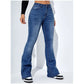 Jeans med høy midje og utvidede ben i stretch for damer