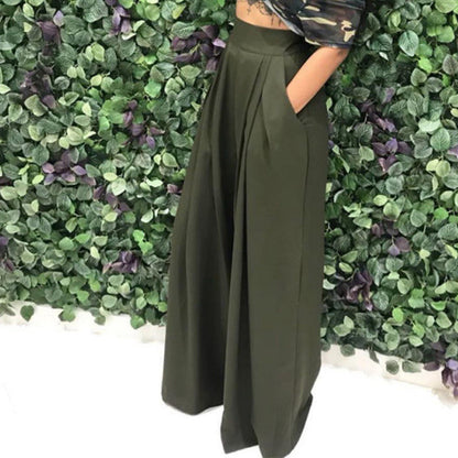 👖 50 % RABATT NÅ!✨ Elegante damebukser med høy midje – vide ben og sidelommer – myke, pustende bukser i 15 farger 🌿