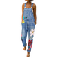 Overalls i denim med blomstermønster for damer